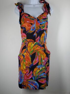 Farm Rio Banana Print Mini Dress Tropical Colorful Tie Strap Resort Vacation